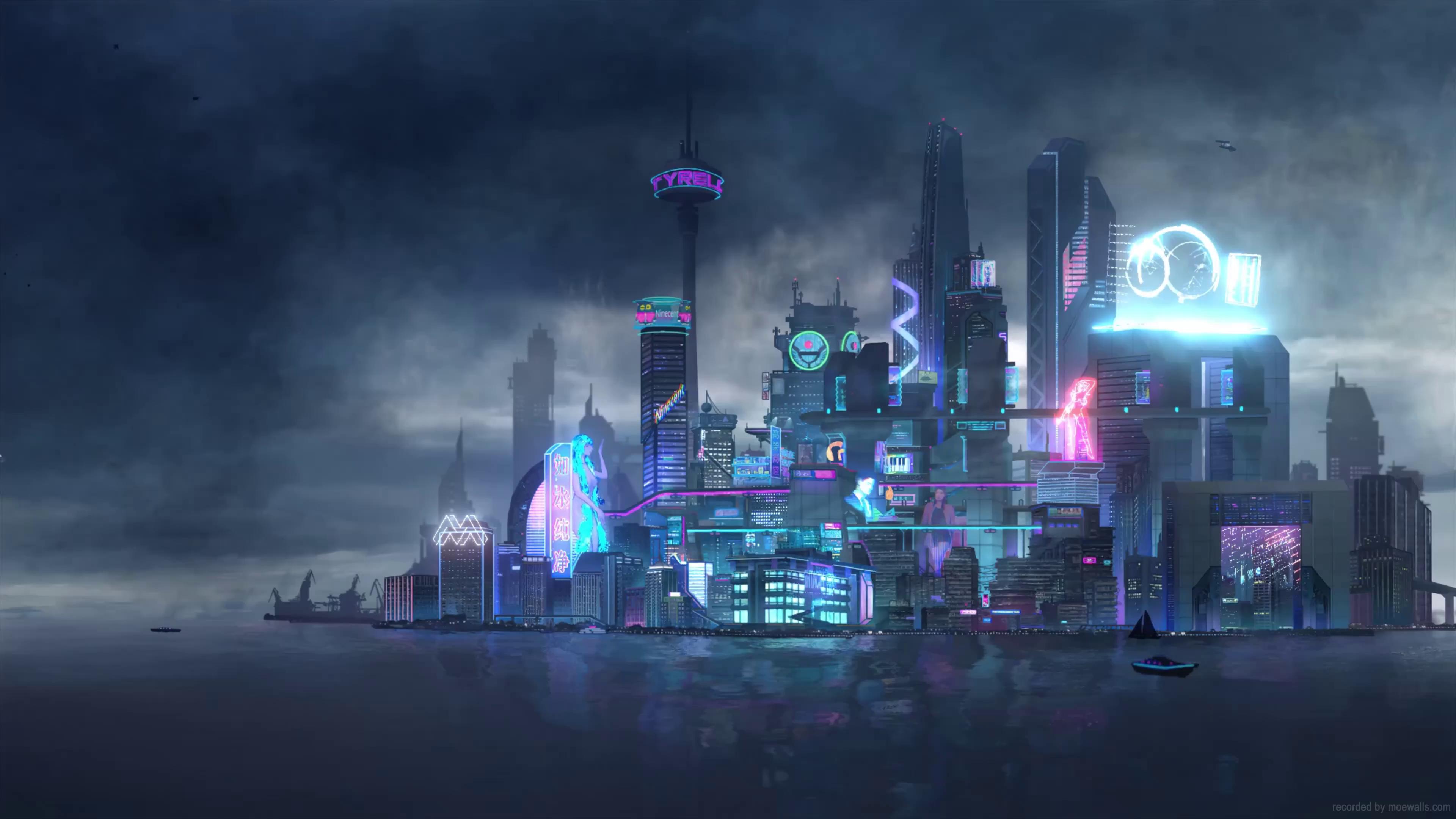 Neon Island City Live Wallpaper