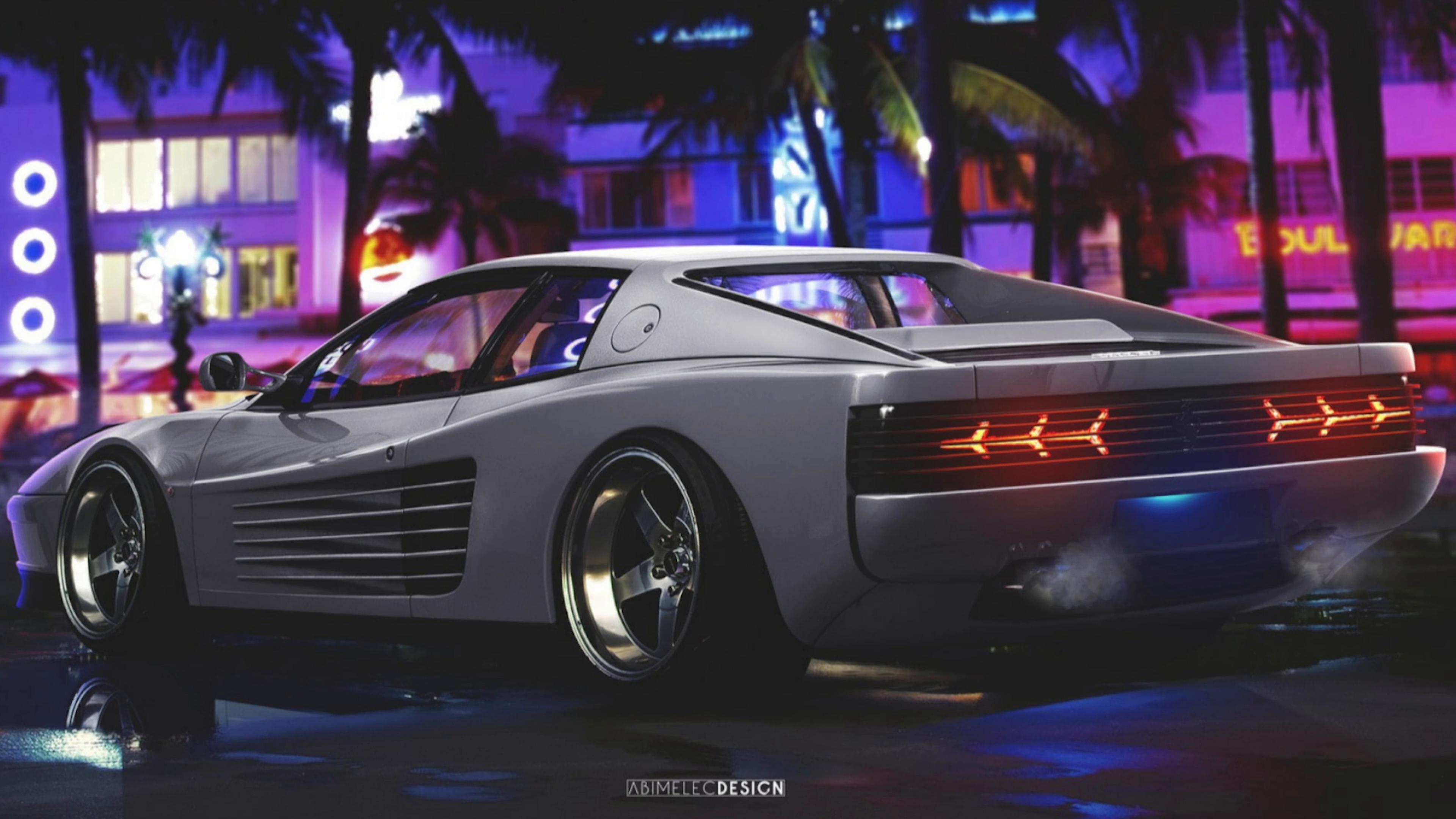 Retrowave Ferrari Testarossa Live Wallpaper