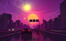 the drive on the road at sunset