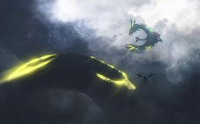 Rayquaza flying in the dark sky