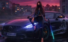 Girl Sitting on the Mercedes Hood