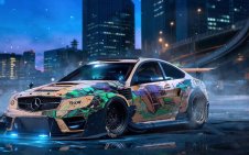 supercar Mercedes-Benz C63 AMG at night