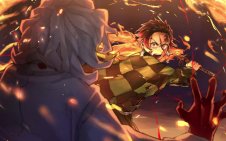 Brave Tanjiro with flaming sword