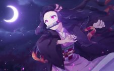 cute Nezuko Kamado near the moon