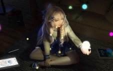 anime girl sitting in Floating Spheres