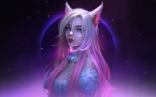 Ahri and moonlit night sky (LoL)