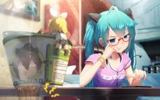 Hatsune Miku sitting in glasses