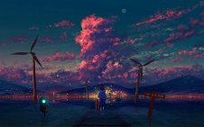 Girl In Front Of Wind Turbines