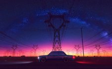 moving car at starry night