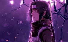 Itachi crying in a purple landscape