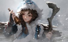 Anime Girl in Blizzard Winter