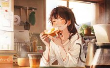 anime girl has breakfast