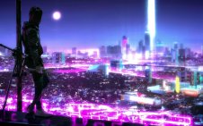 Ninja in cyberpunk night cit