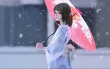 Girl in Kimono with Umbrella