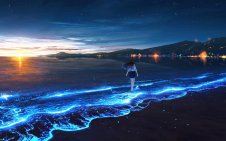 Girl on the beach at night