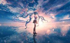 Hatsune Miku surrounded by clouds