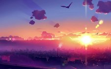 Sunrise and purple clouds