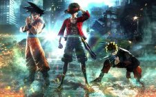 naruto, luffy and son goku in the ruined city