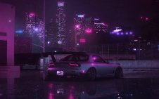 Parked Mazda Rx-7  in purple  city