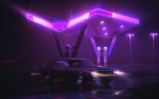 Car In Neon Gas Station