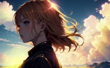 anime girl near mountains