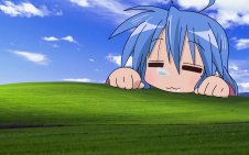 Konata Sleeping on Windows XP Background