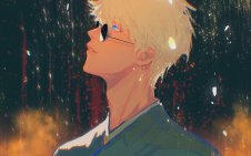 Gojo Satoru Eye Being Covered By His White Hair and in glasses (Jujutsu Kaisen)