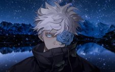 Gojo With Blue Rose In Front Face (Jujutsu Kaisen)
