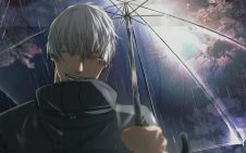 Gojo Satoru with umbrella staying under the rain (Jujutsu Kaisen)