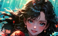 girl swimming with fish