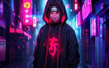 Uchiha Itachi in cyberpunk city