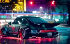 Porsche on rainy night