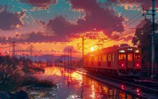 orange train at sunset