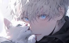 gojo with white cat