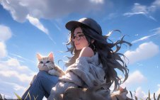Anime Girl with Cats