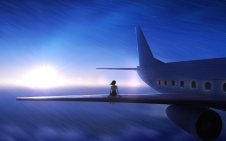 girl on airplane wing