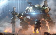 Titan And Pilot Standing In The Battlefield