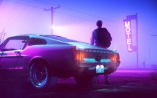 mustang near the motel