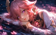 Yae Miko at the Blossom Lake