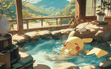 Pikachu hot tub chilling