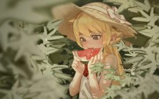 shinobu oshino with a slice of watermelon (Kiss-Shot )