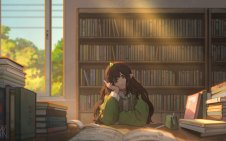 anime girl reading