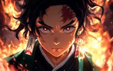 Tanjiro Kamado with flames