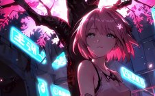 Alone Under Neon Sakura
