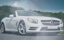 Mercedes with the headlights on