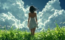 Girl Stands in Field