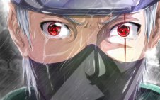 Kakashi Hatake with Sharingan Symbols Crying In The Rain