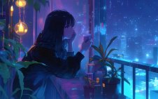 Anime Girl Night View