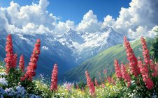 Mountains with flowers