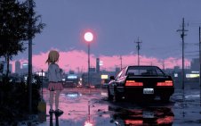 Anime girl near car